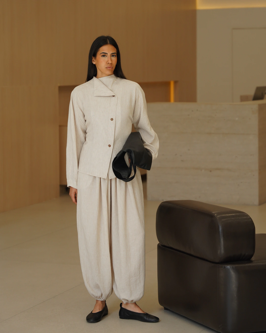 bloz093 - شوميز لينن پفکي آستين رگلان